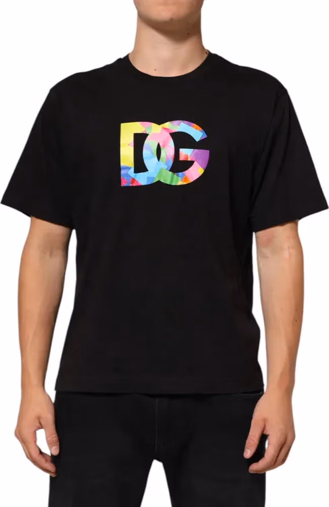 Dolce & Gabbana Black Logo Print Cotton Crew Neck T-shirt