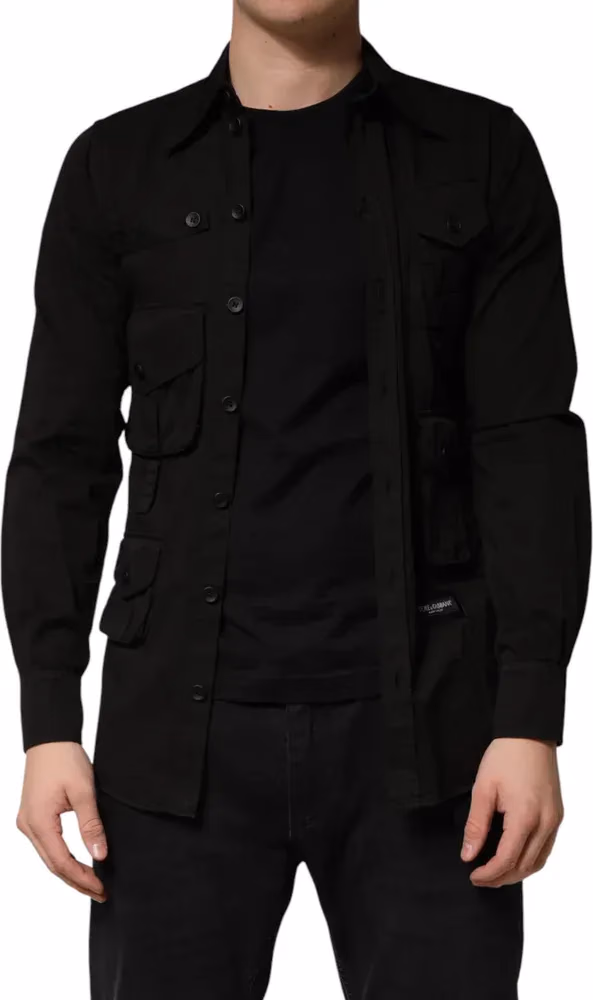 Dolce & Gabbana Black Cotton Collared Men Button Down Shirt