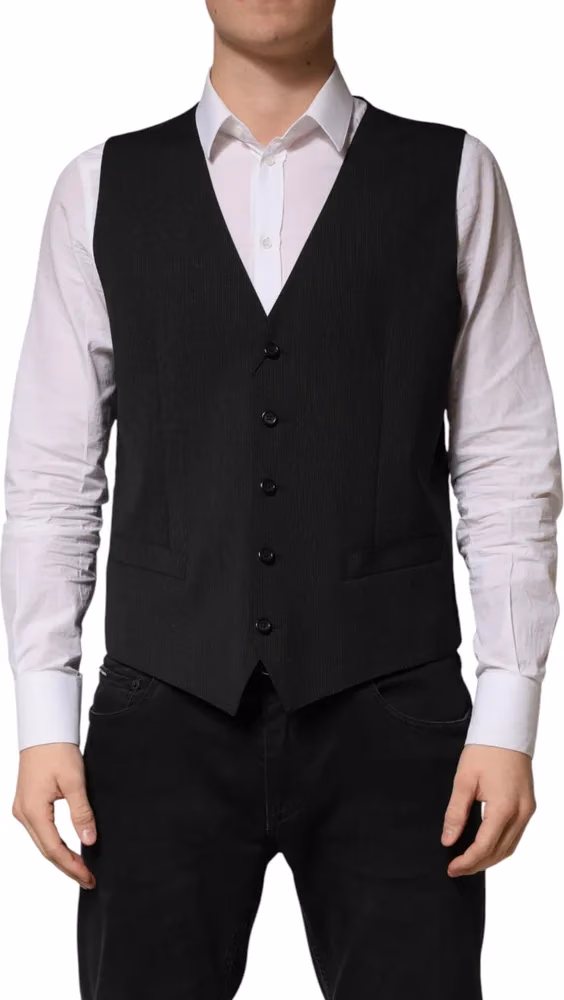 Dolce & Gabbana Black Wool Dress Men Formal Waistcoat Vest