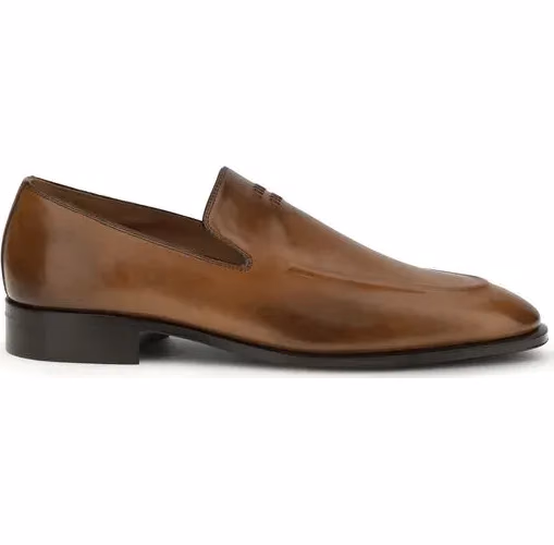Miu Miu Brown Calf Leather Bos Taurus Slip-On Loafers
