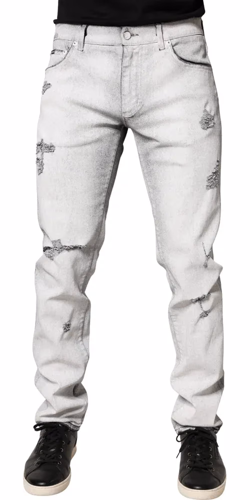Dolce & Gabbana Light Gray Distressed Skinny Men Denim Jeans