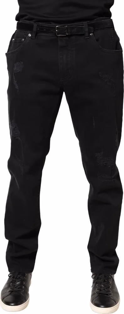 Dolce & Gabbana Black Tattered Skinny Cotton Denim Jeans