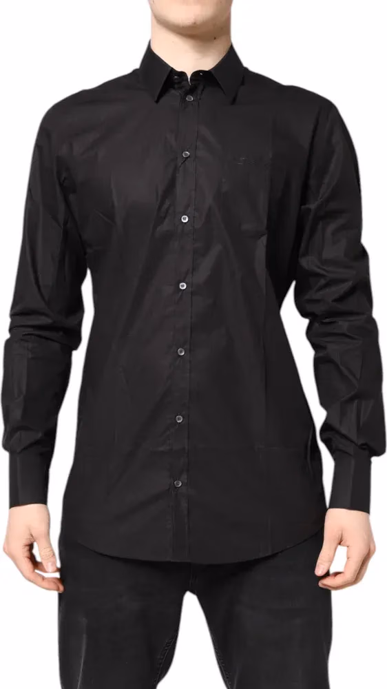 Dolce & Gabbana Black GOLD Cotton Collared Formal Dress Shirt