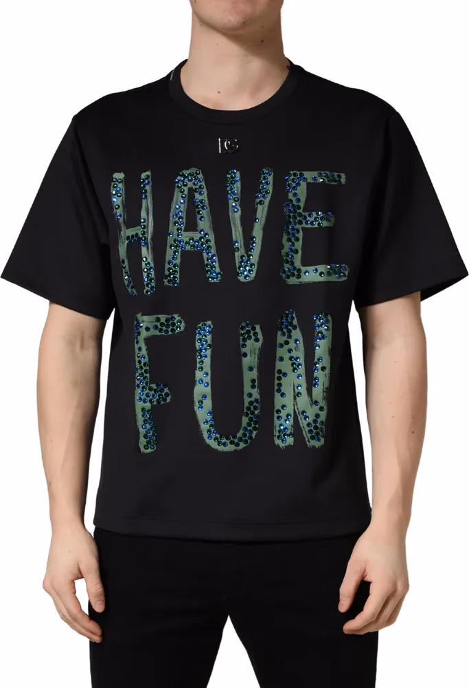 Dolce & Gabbana Black Have Fun Embellished Crew Neck T-shirt