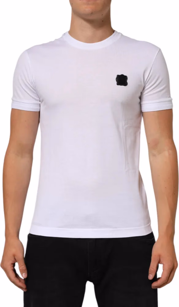 Dolce & Gabbana White Logo Patch Cotton Crew Neck T-shirt
