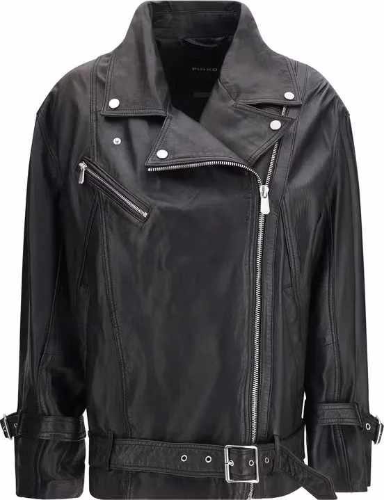 PINKO Black Lambskin Leather Jacket