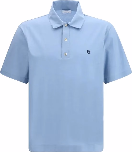 Ferragamo Blue Cotton Polo Shirt