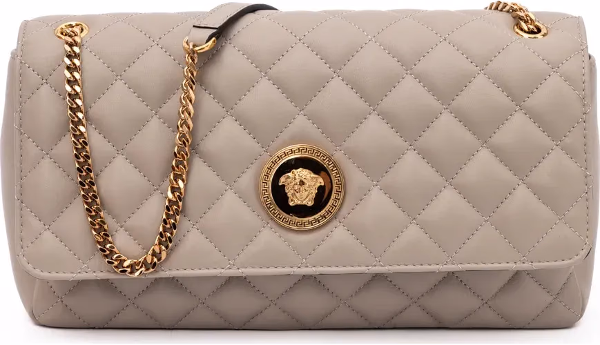 Versace Taupe Quilted Leather Shoulder Strap Bag