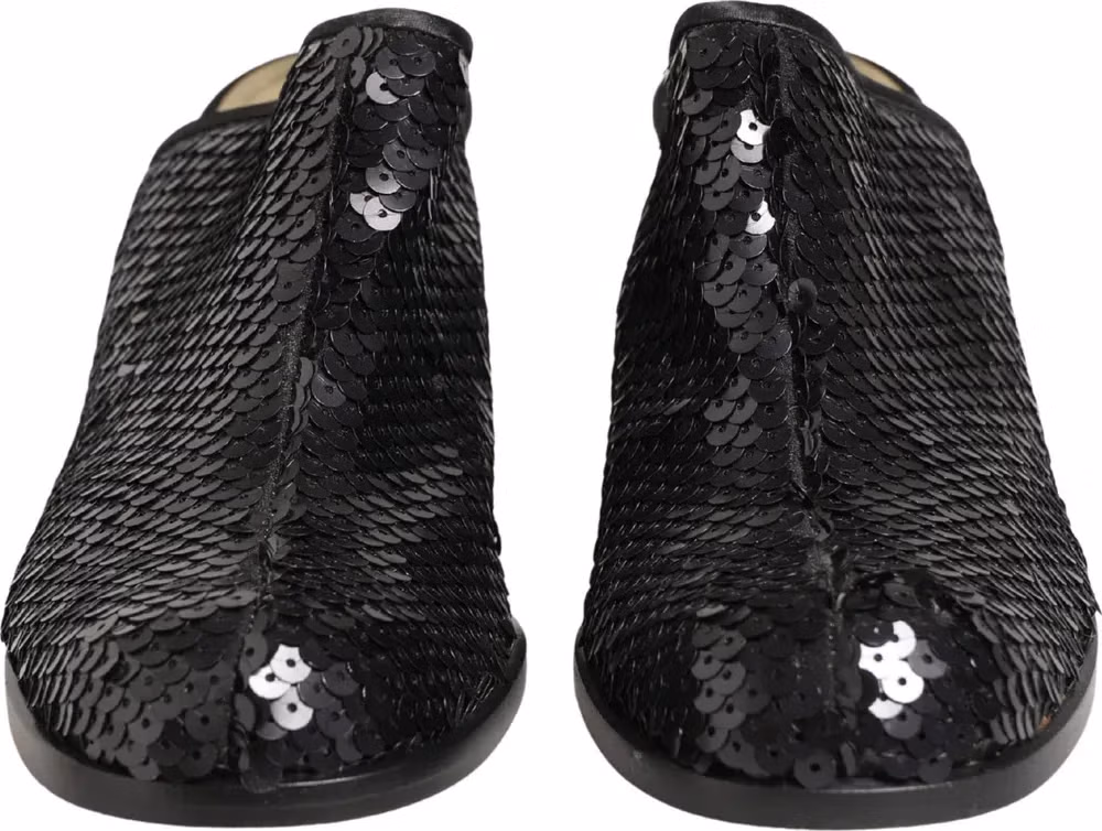 Dolce & Gabbana Black Sequined Mules Shoes