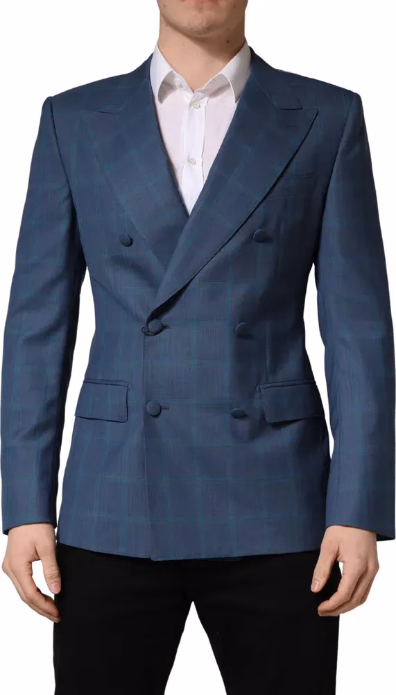 Dolce & Gabbana Blue Checked Double Breasted Men Suit Jacket