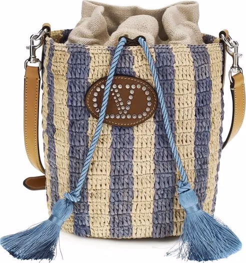 Valentino Garavani Blue Raffia Backet Bag