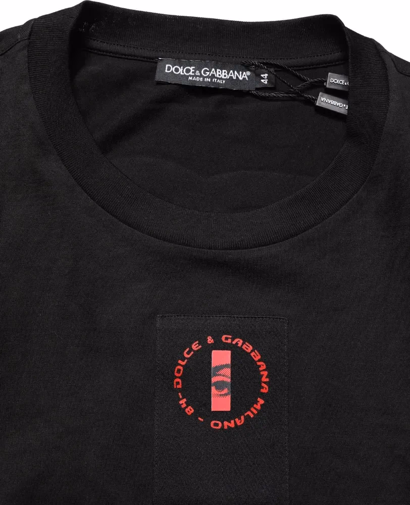 Dolce & Gabbana Black Cotton Jersey Logo Patch Crew Neck T-shirt