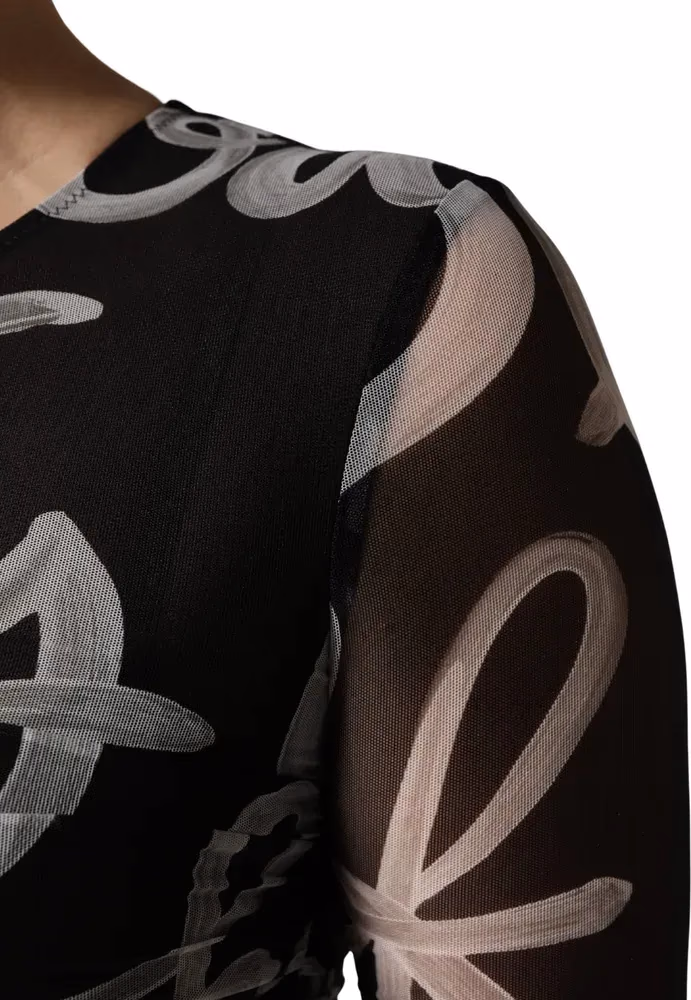 MSGM Black White Long Sleeve Printed Mini Dress
