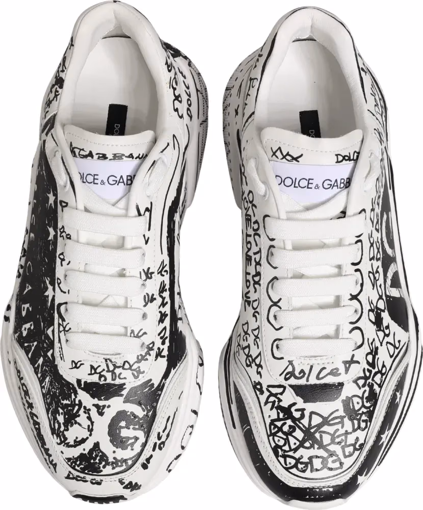 Dolce & Gabbana White Daymaster Graffiti Low Top Sneakers Shoes