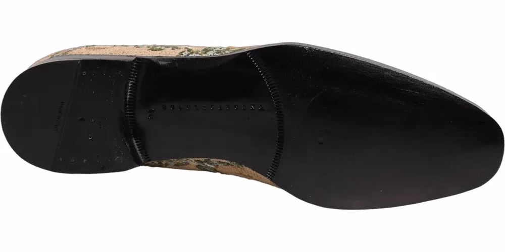 Dolce & Gabbana Beige Sequin Embroidery Dress Loafers Shoes