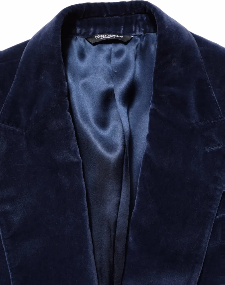 Dolce & Gabbana Blue Velvet Single Breasted Blazer Jacket
