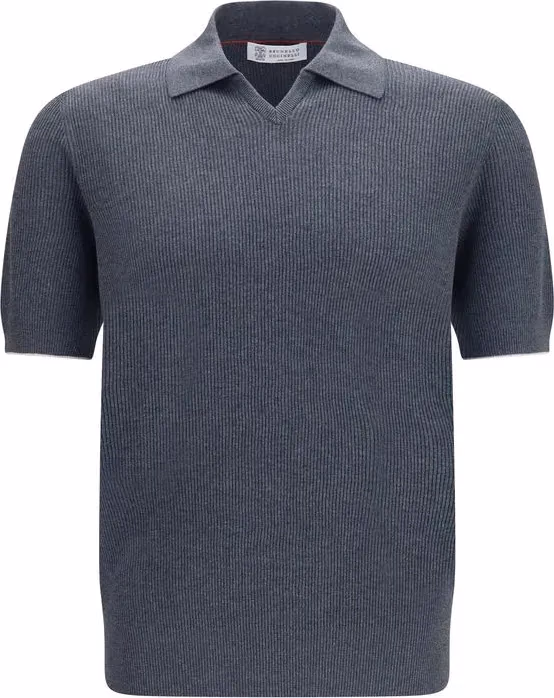 Brunello Cucinelli Gray Cotton Polo Shirt
