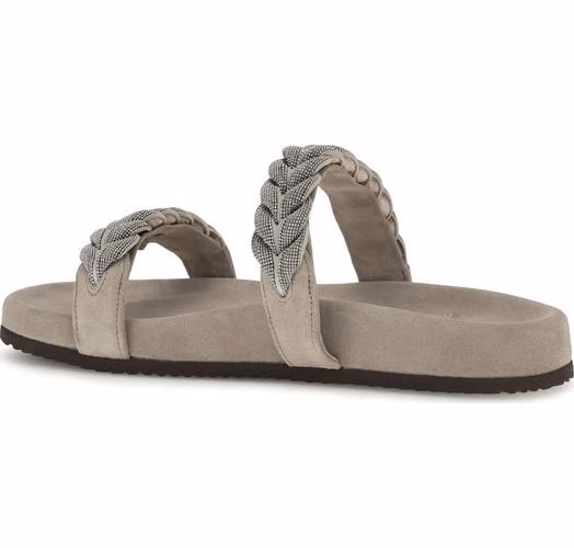 Brunello Cucinelli Gray Calf Leather Bos Taurus Flat Sandals