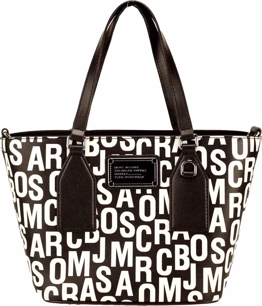 Marc Jacobs Marc Jacobs Small Black White Monogram Print Saffiano Leather Tote Crossbody Bag