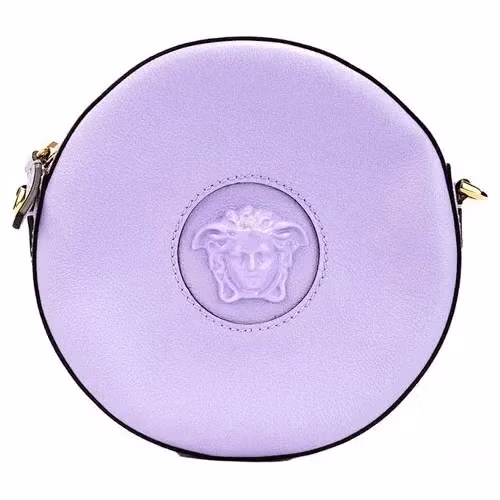 Versace Versace Round Disco Lilac Pebbled Leather Camera Case Crossbody Bag Purse