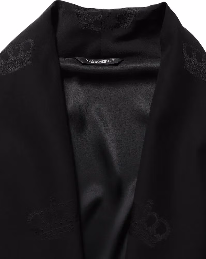 Dolce & Gabbana Black 100% Silk Robe Men Wrap Coat Jacket