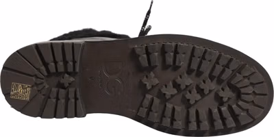 Black Trekking Fur Lace Leather Boots Shoes