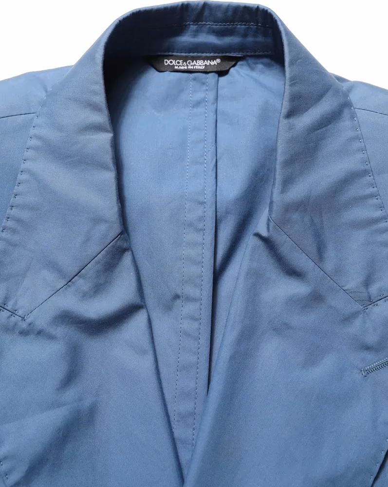 Dolce & Gabbana Blue Cotton Double Breasted Men Coat Blazer