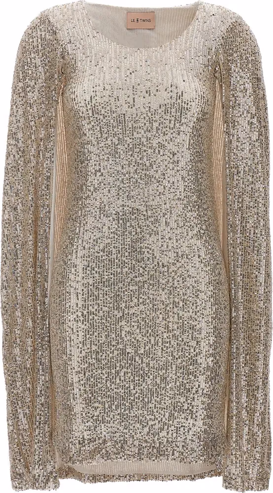 LE TWINS Silver Polyester Short Dress