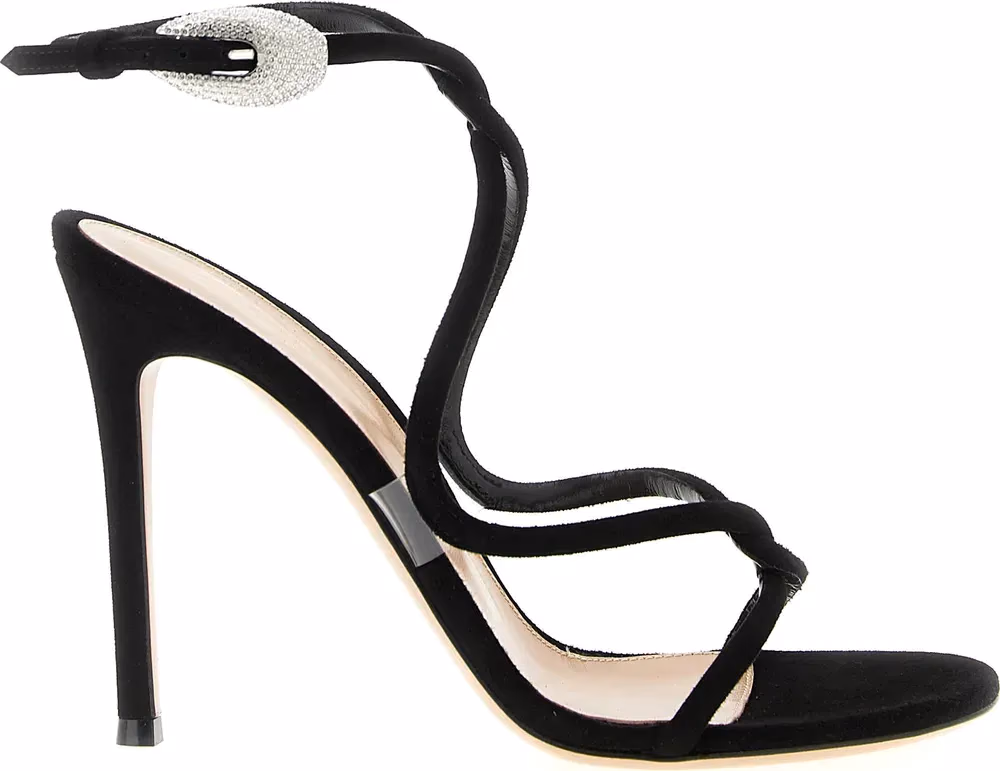 Gianvito Rossi Black Suede Leather Stiletto Heel Sandals