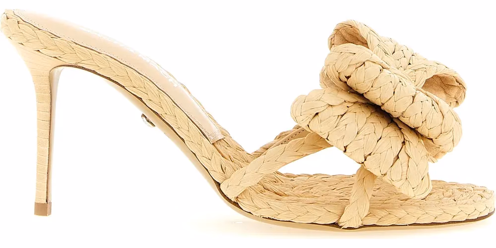 MACH & MACH Beige Raffia Stiletto Heel Sandals