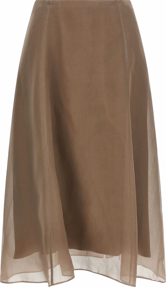 Brunello Cucinelli Beige Silk Midi Skirt