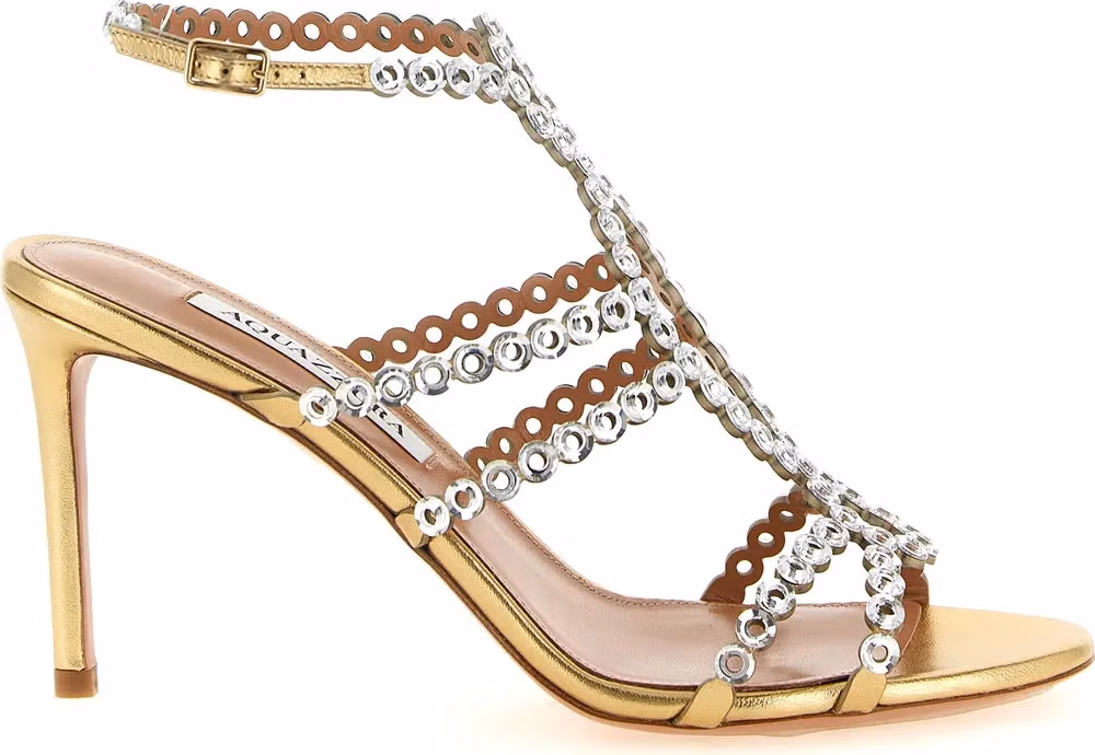 Aquazzura Gold Lamb Leather Stiletto Heel Sandals