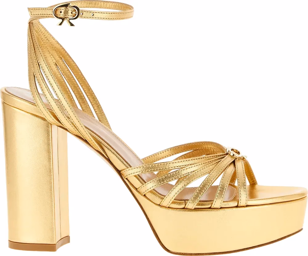 Gianvito Rossi Gold Lamb Leather Stiletto Heel Sandals