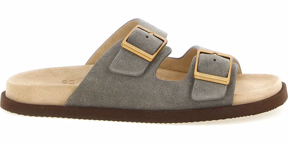 Brunello Cucinelli Gray Calfskin Slides