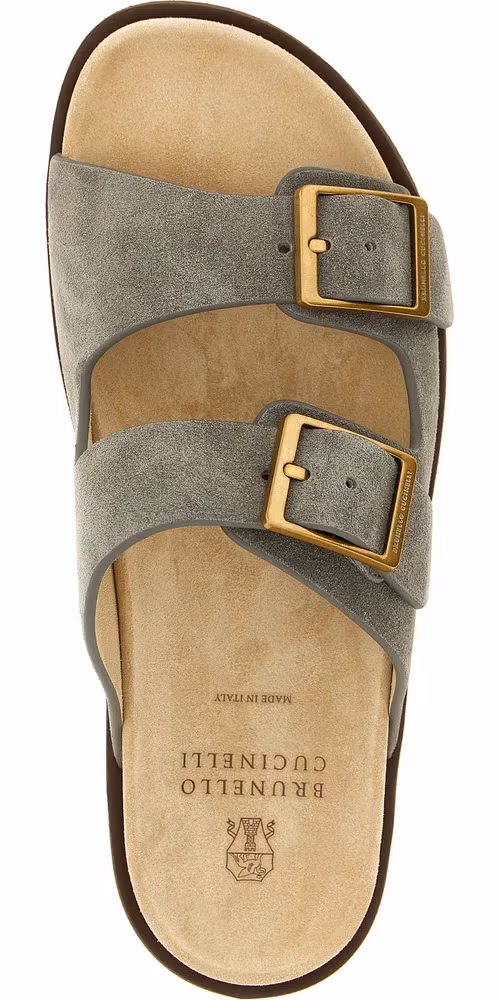 Brunello Cucinelli Gray Calfskin Slides