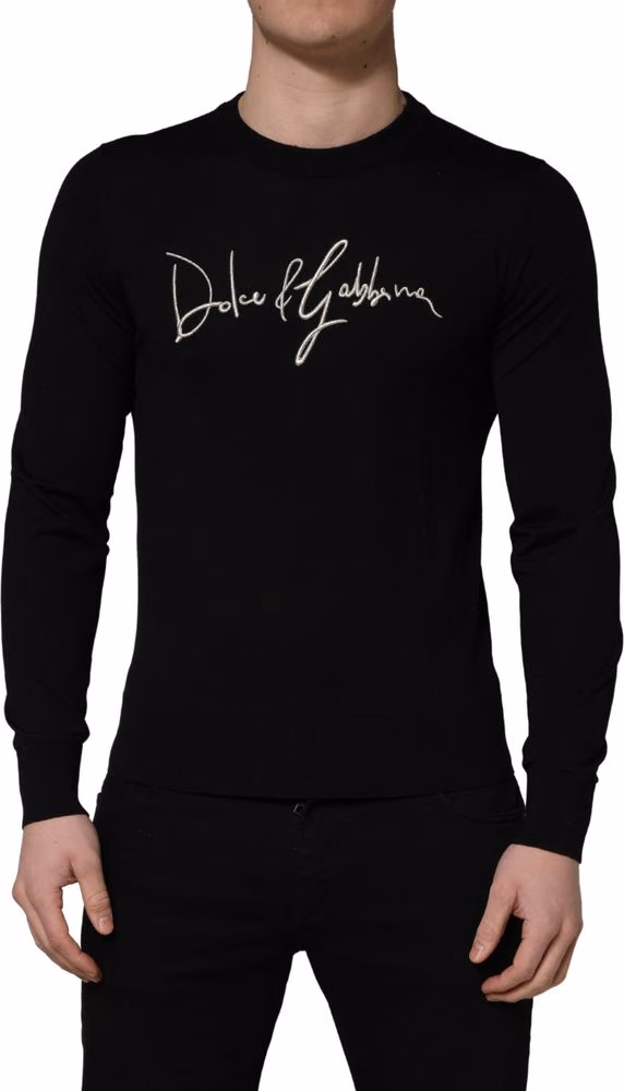 Dolce & Gabbana Black embroidered Logo Crew Neck Pullover Sweater