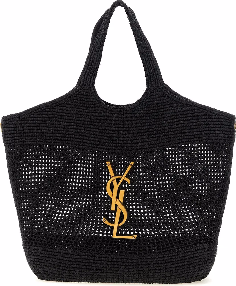 Saint Laurent Black Raffia Tote Bag