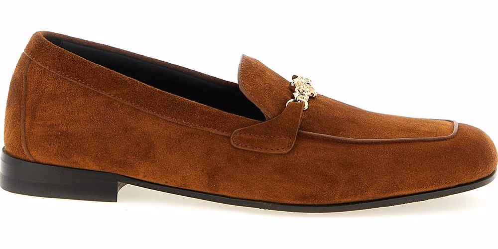 Versace Brown Calfskin Slip-On Loafers
