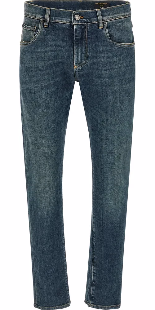 Dolce & Gabbana Blue Cotton Slim Fit Jeans