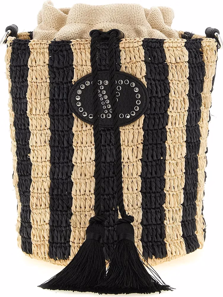 Valentino Garavani Black Straw Shoulder Bag