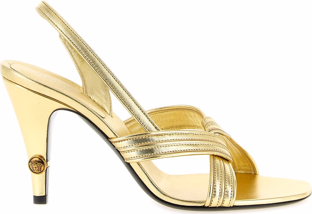 Versace Gold Lamb Leather Stiletto Heel Sandals