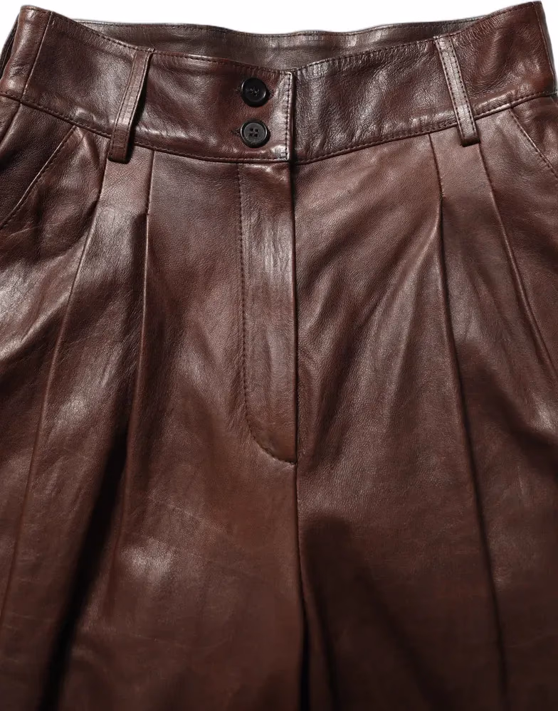 Dolce & Gabbana Brown Leather High Waist Tapered Leg Pants