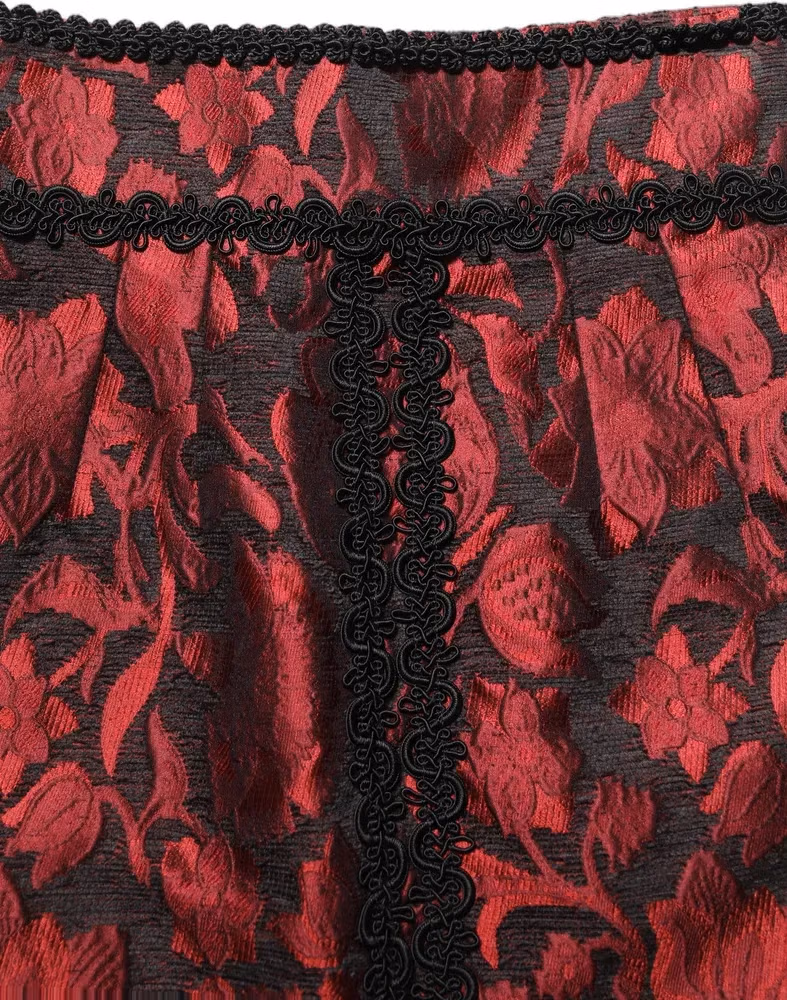 Dolce & Gabbana Red Black Floral Lace Jacquard Mini Skirt