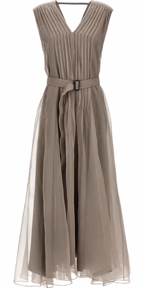 Brunello Cucinelli Beige Silk Long Dress