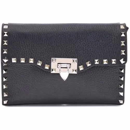 Valentino Garavani Black Calf Leather Bos Taurus Shoulder Bag
