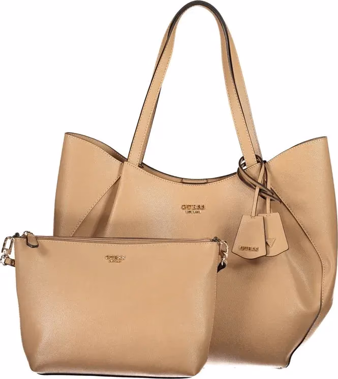 Guess Jeans Beige Polyurethane Women's Bag with Shoulder Handles