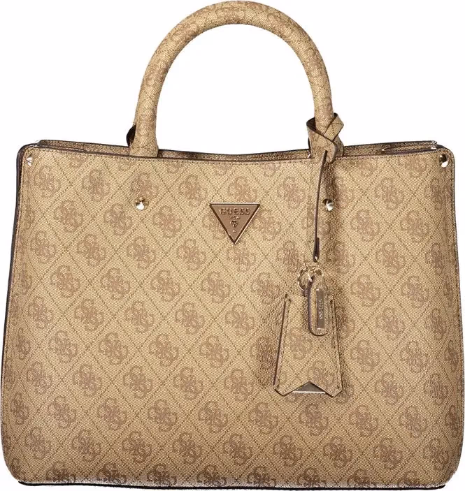 Guess Jeans Beige Leather Women's Bag with Handles and Shoulder Strap