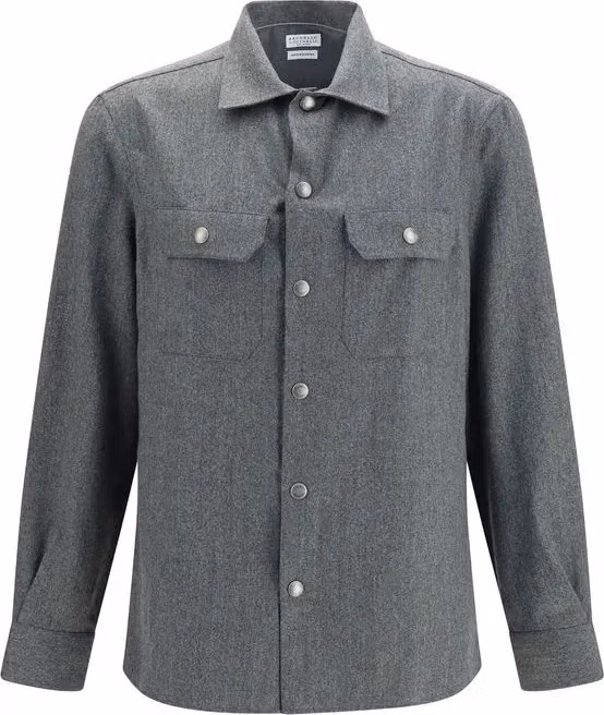 Brunello Cucinelli Gray Wool Oves Aries Dress Shirt