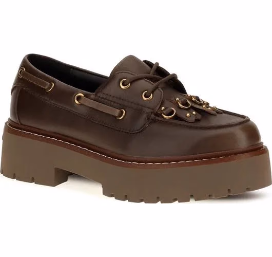 PINKO Brown Calf Leather Bos Taurus Platform Loafers