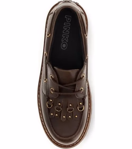 PINKO Brown Calf Leather Bos Taurus Platform Loafers